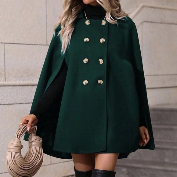 Classic Double Button Cape Sleeve Loose Fit Jacket Coat - Picture 3 of 10